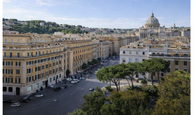 Quartiere Prati Roma con palazzi umbertini e vista su Castel Sant'Angelo