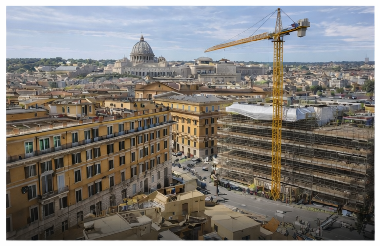 Cantiere di riqualificazione urbana a Roma finanziato dal Giubileo 2025